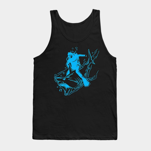 Awesome Shark And Scuba Diving Design Diver Print Tank Top by Linco